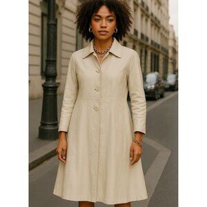 Vintage Elegance Couture Genuine Leather Coat White Made in USA Long Sleeve